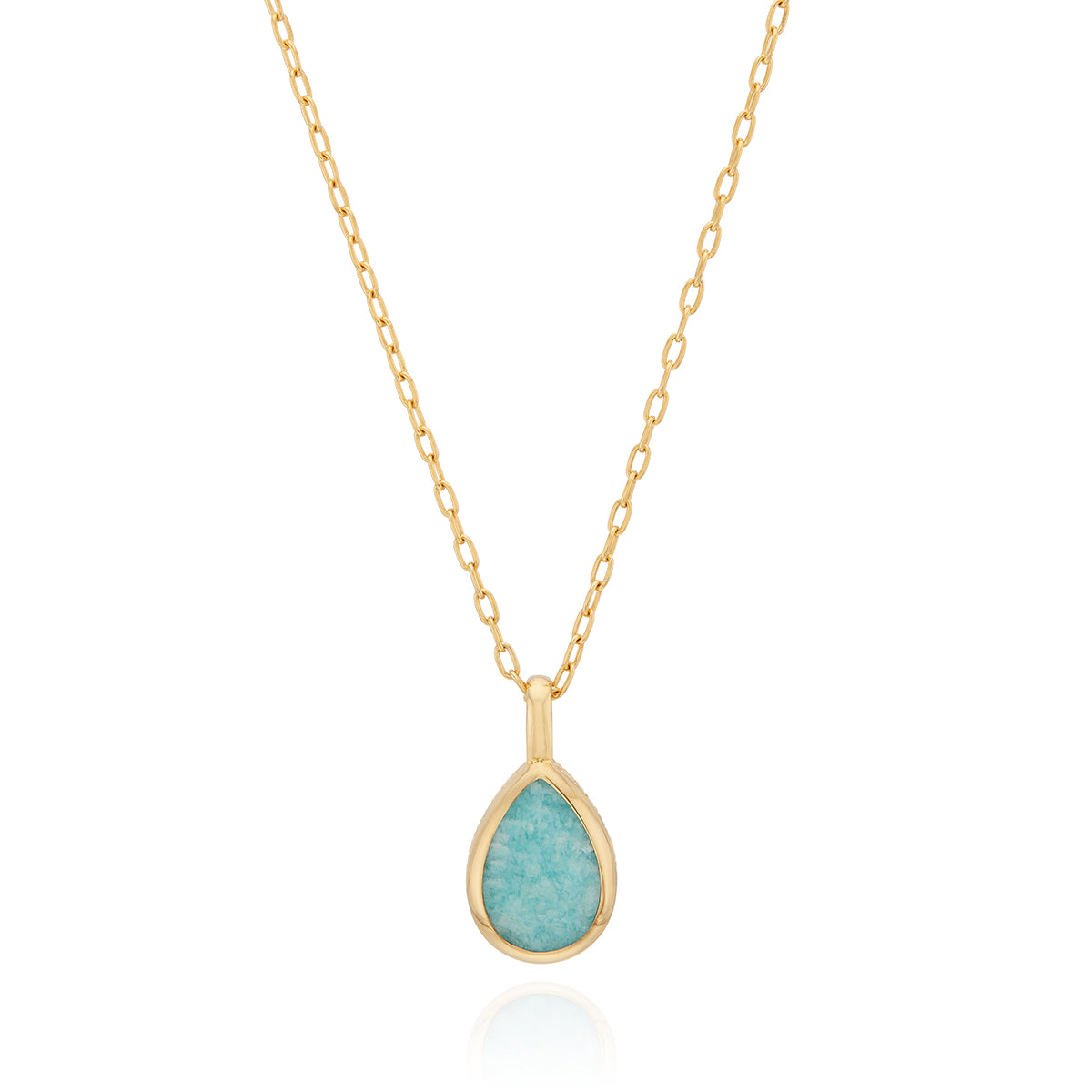 Medium Amazonite Drop Pendant Necklace - Gold