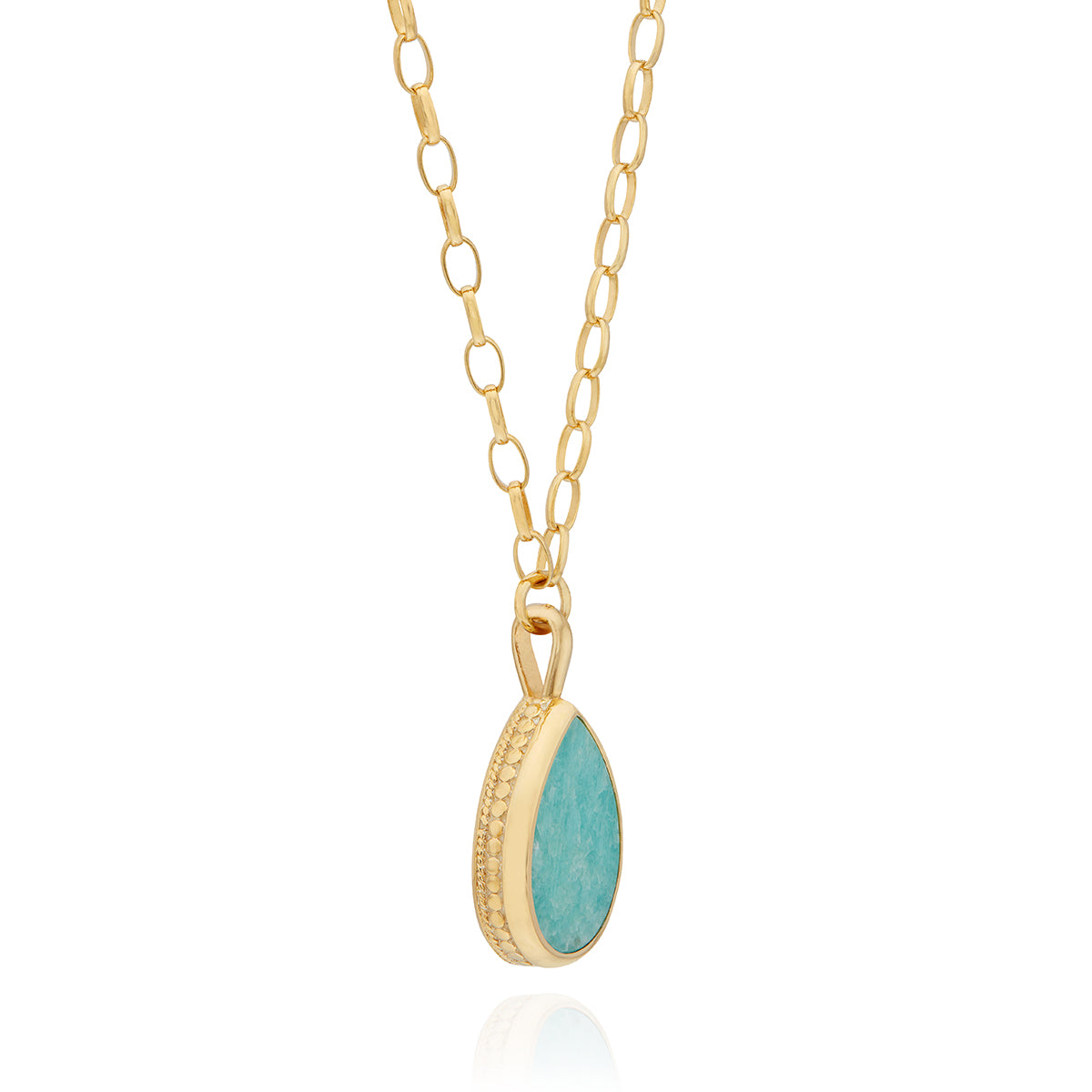 Large Amazonite Drop Pendant Necklace - Gold