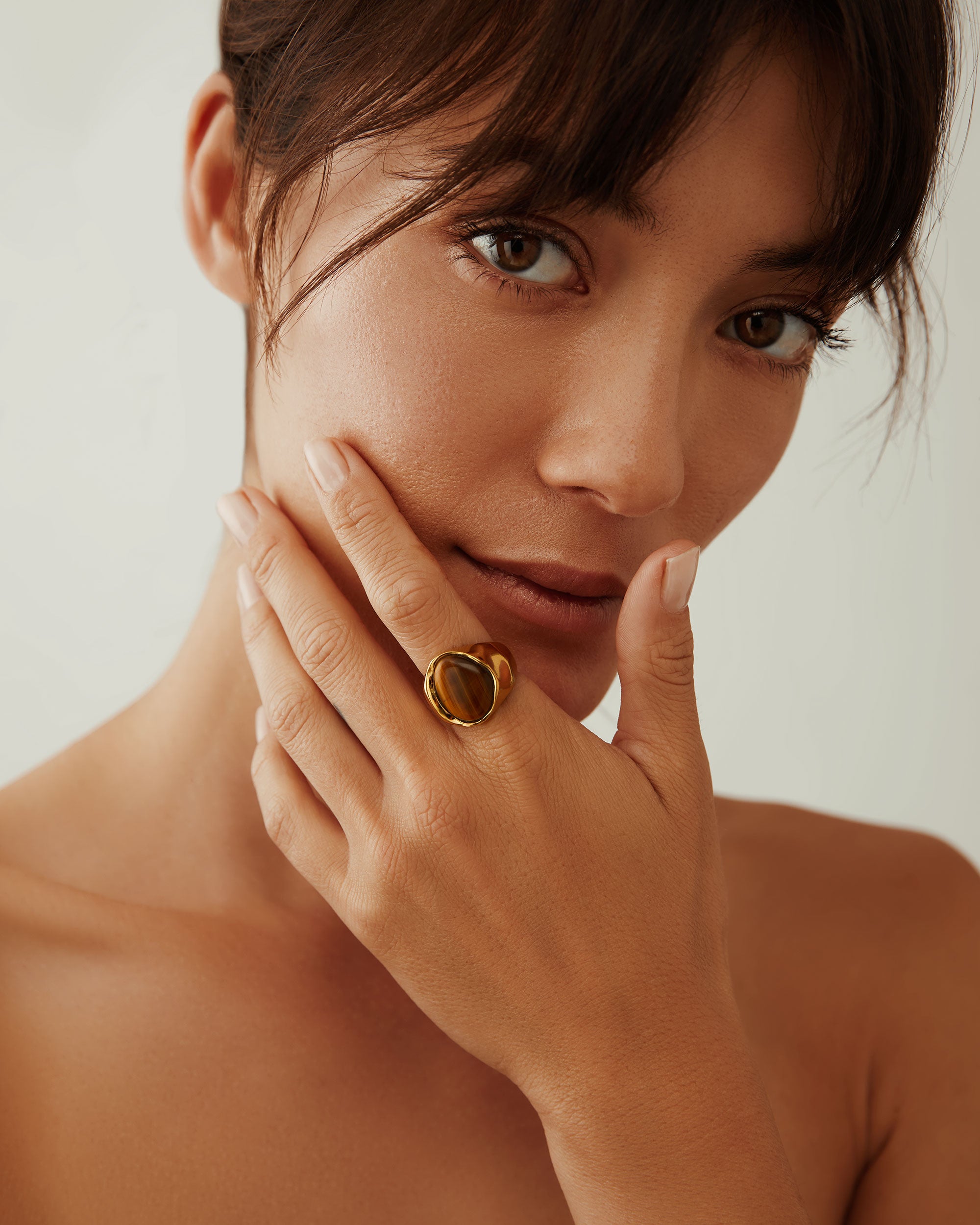 Large Asymmetrical Tiger's Eye Signet Ring