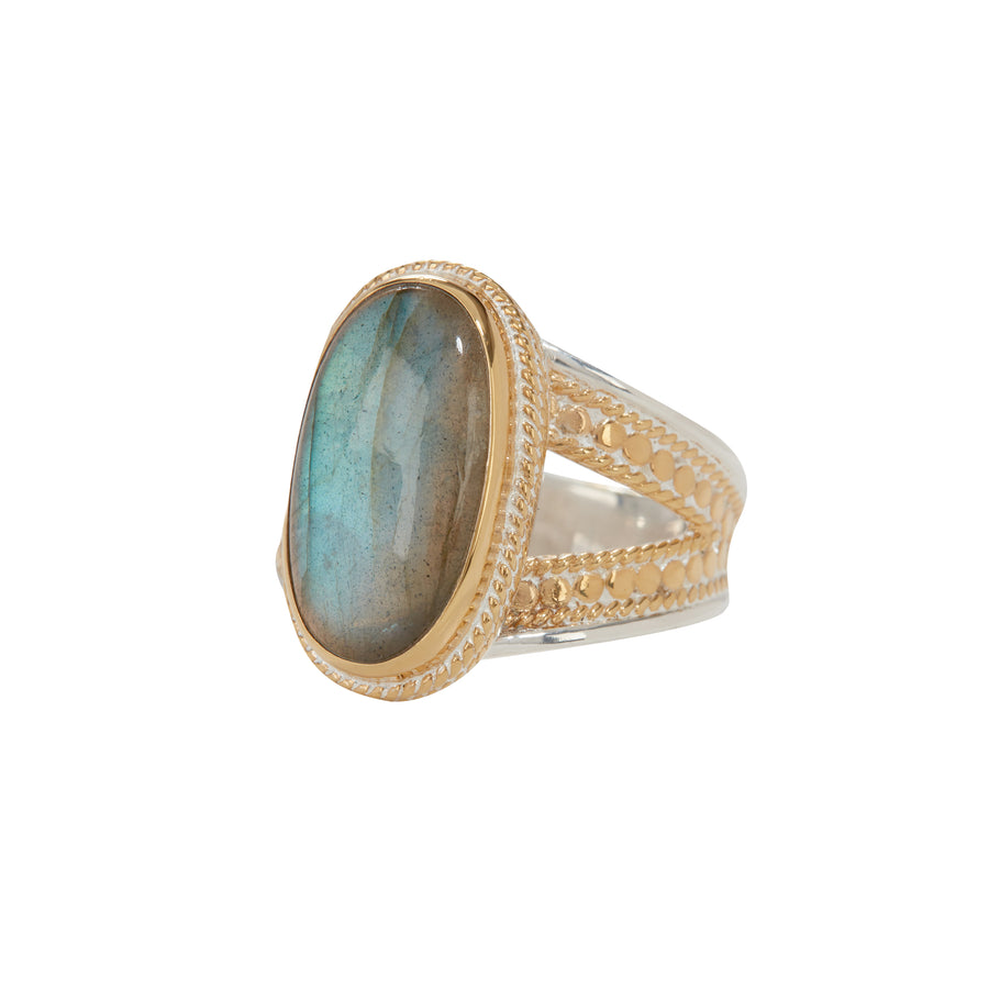 Labradorite Oval Split-Side Ring - Gold