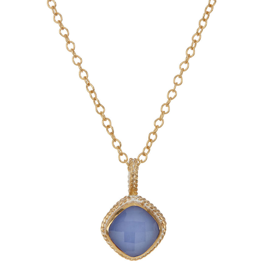 Chalcedony Cushion Pendant Necklace - Gold