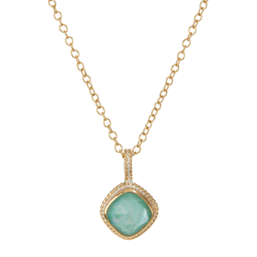 Turquoise and White Quartz Cushion Pendant Necklace - Gold