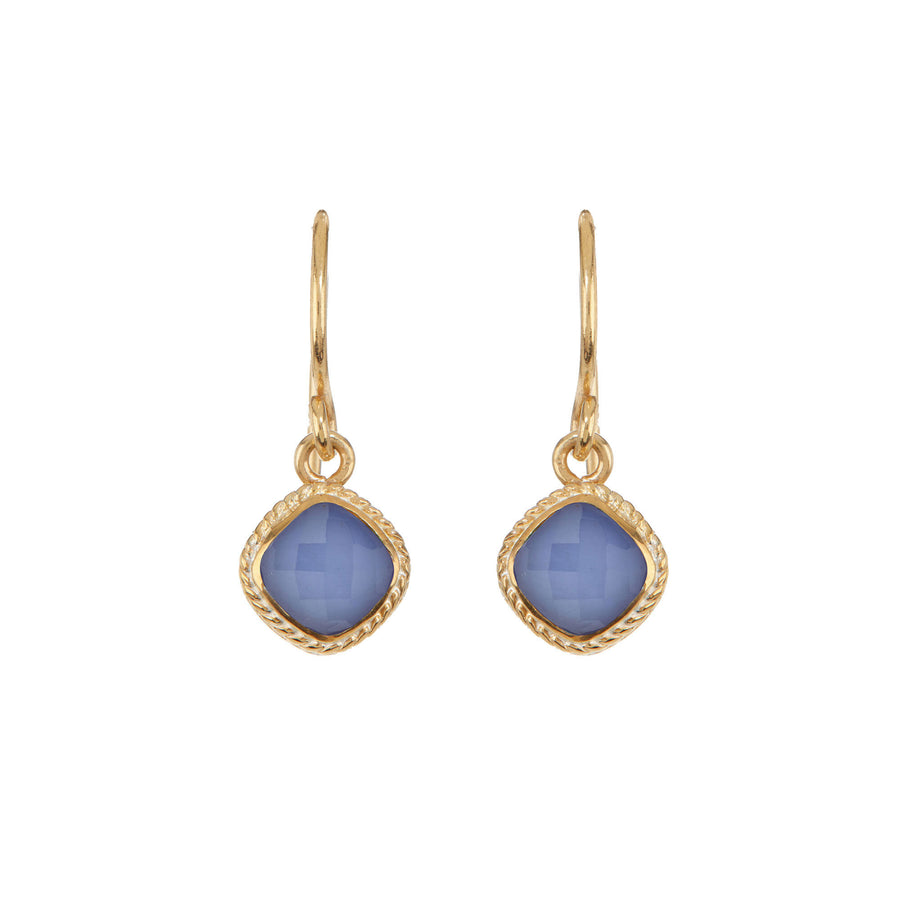 Chalcedony Cushion Drop Earrings - Gold