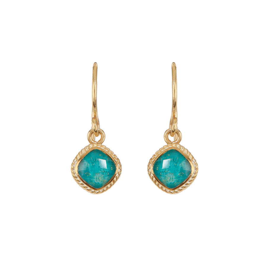 Chrysocolla Cushion Drop Earrings - Gold