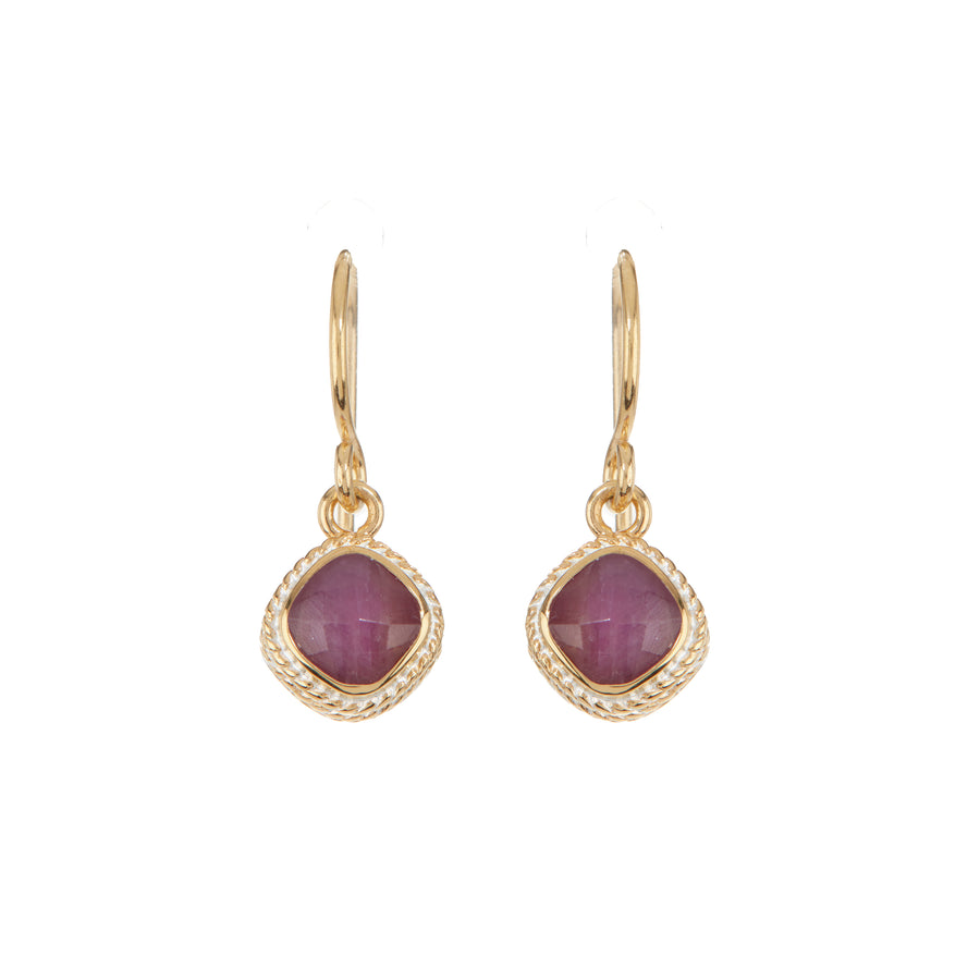 Ruby Cushion Drop Earrings - Gold