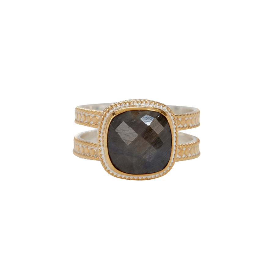 Double Band Grey Sapphire Cushion Ring