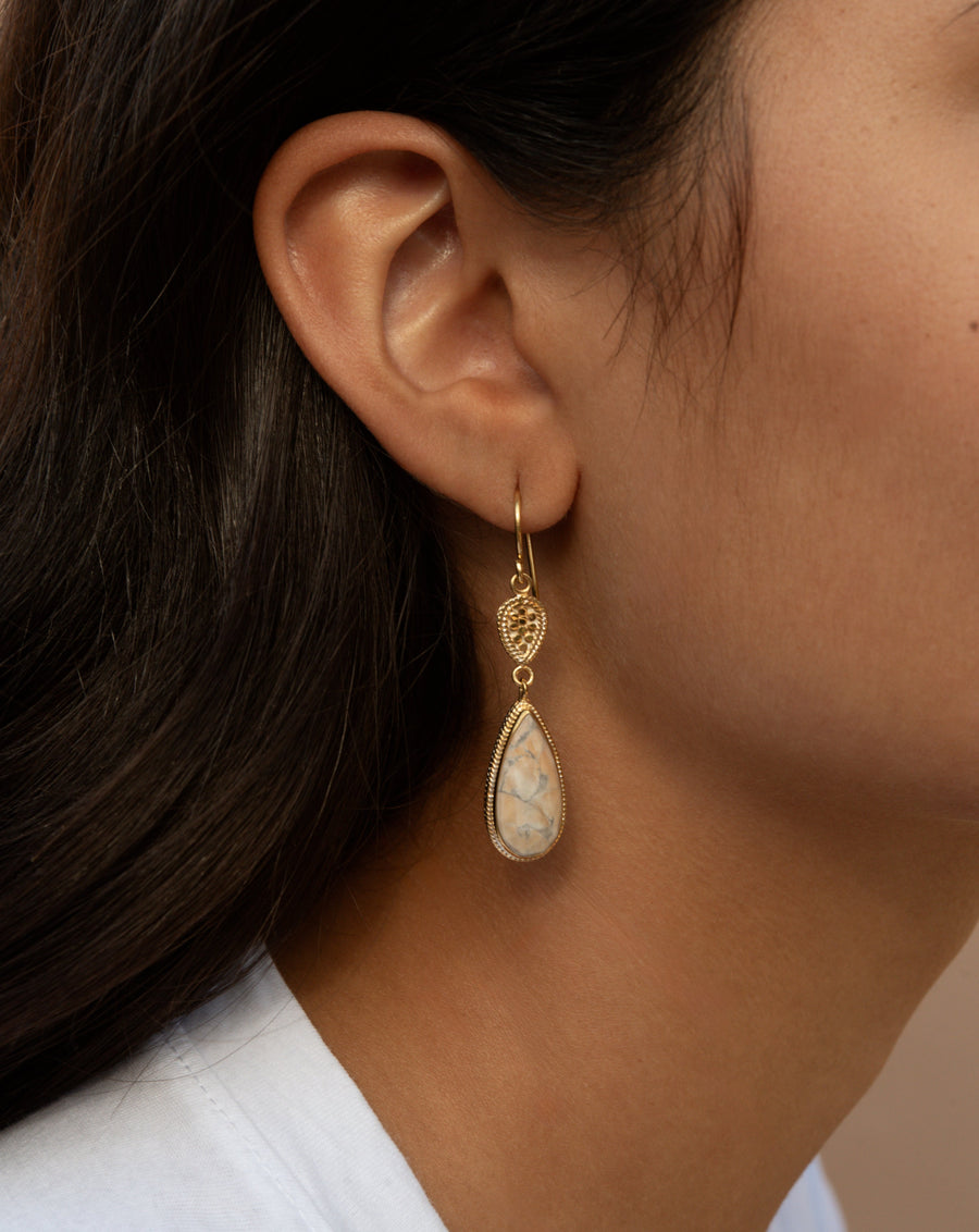 Howlite Teardrop Double Drop Earrings – Anna Beck Designs, Inc