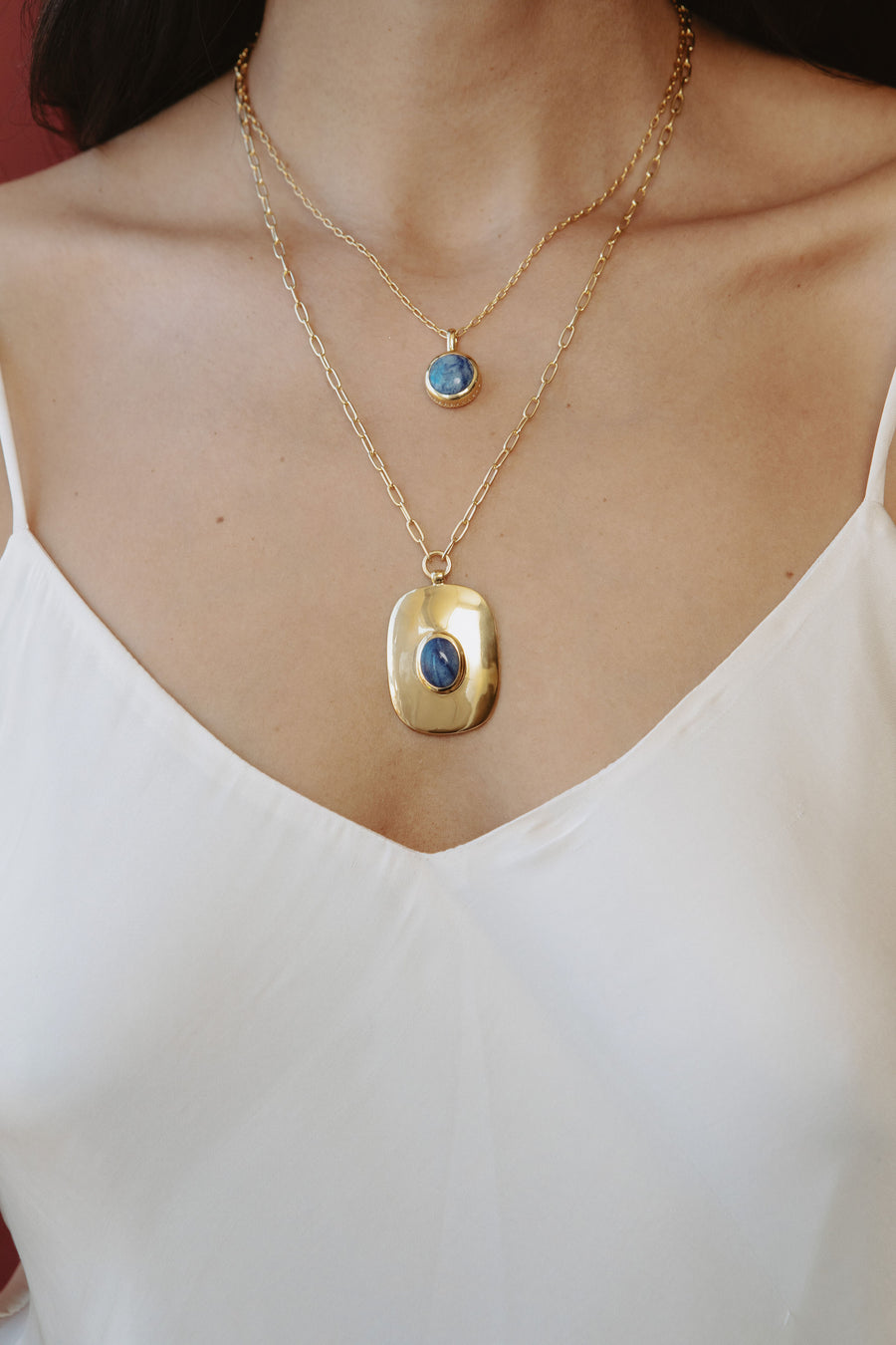 Large Oval Dumortierite Necklace - Gold