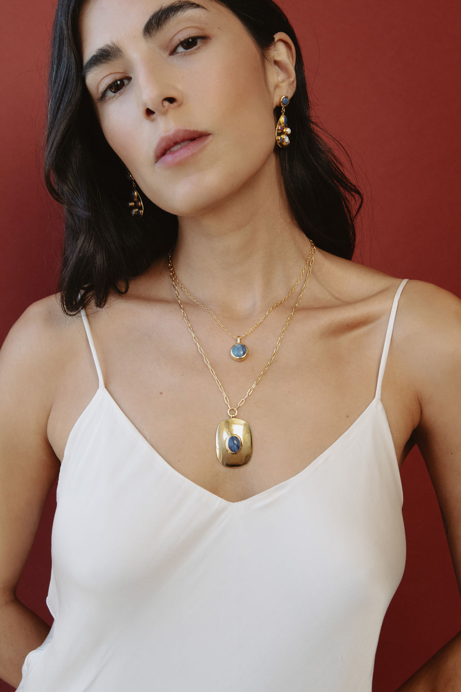 Large Oval Dumortierite Necklace - Gold