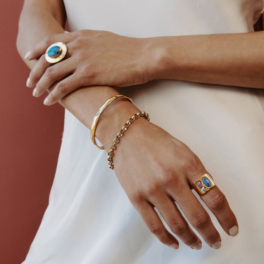 Large Wavy Oval Dumortierite Ring - Gold