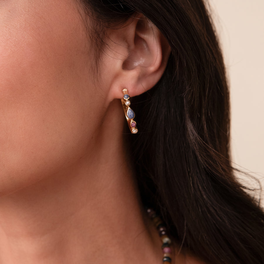 Multi-Stone Hoop Earrings