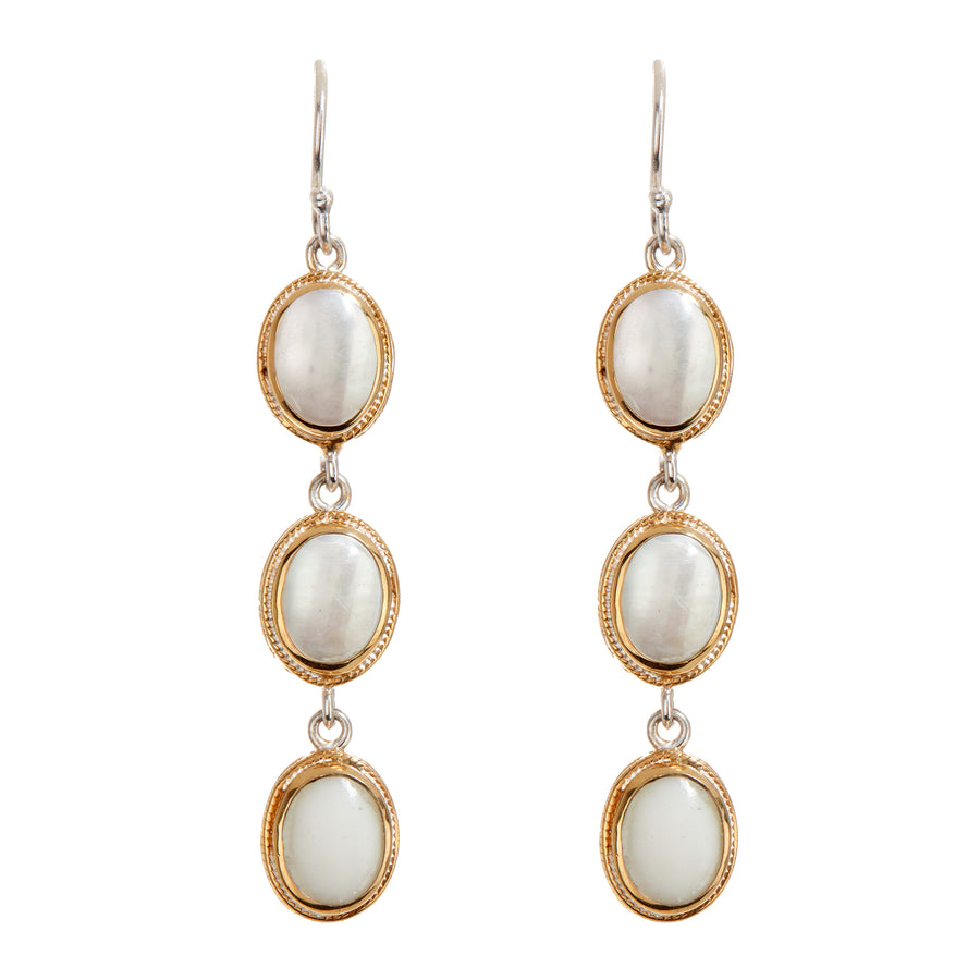 Dotted and Mother of Pearl Triple Drop Earrings