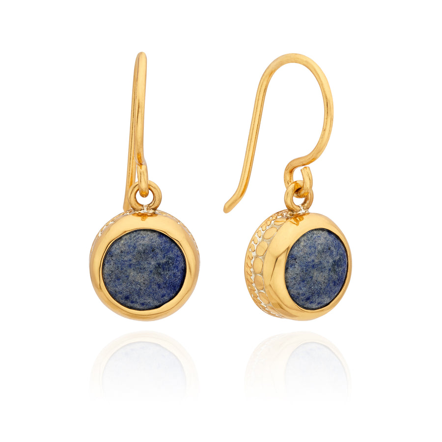 Dumortierite Circle Drop Earrings - Gold