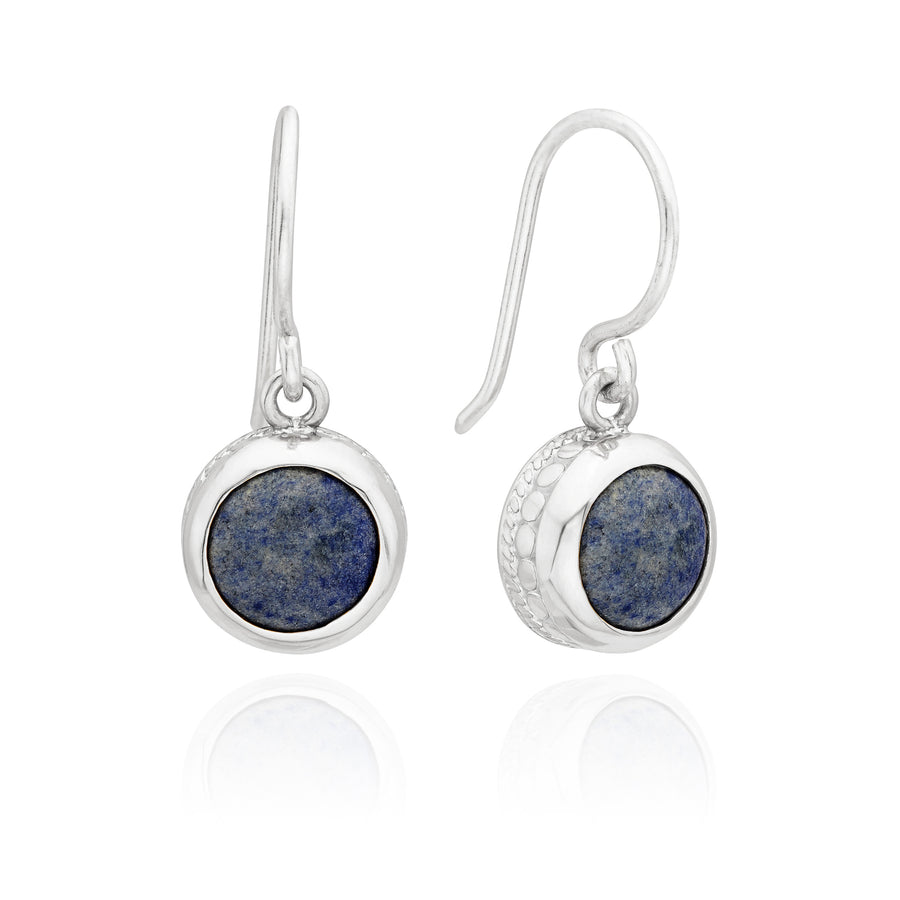 Dumortierite Circle Drop Earrings - Silver