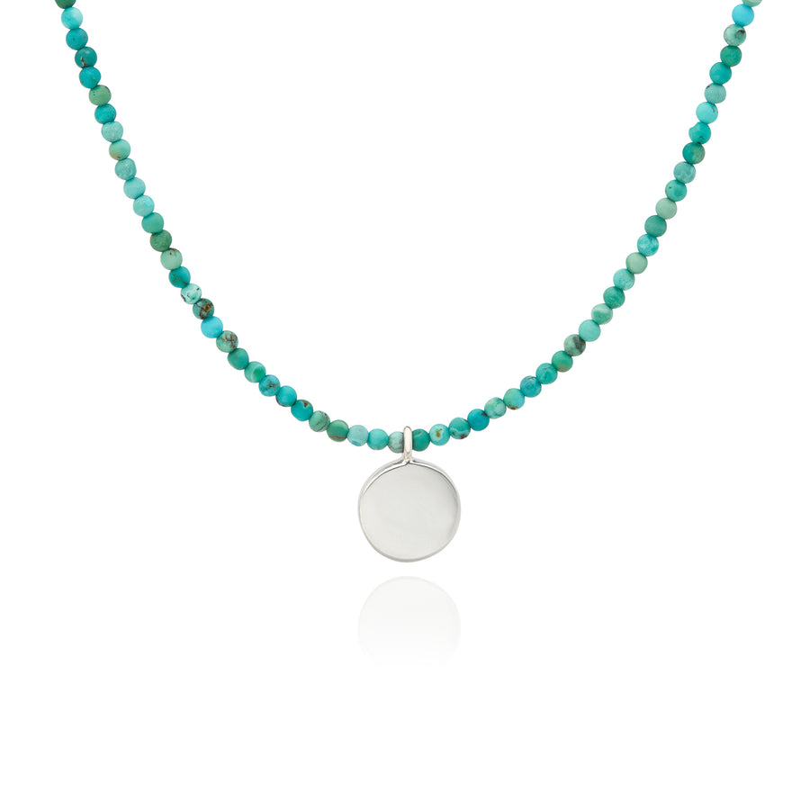 Beaded Turquoise Circle Pendant Necklace - Silver