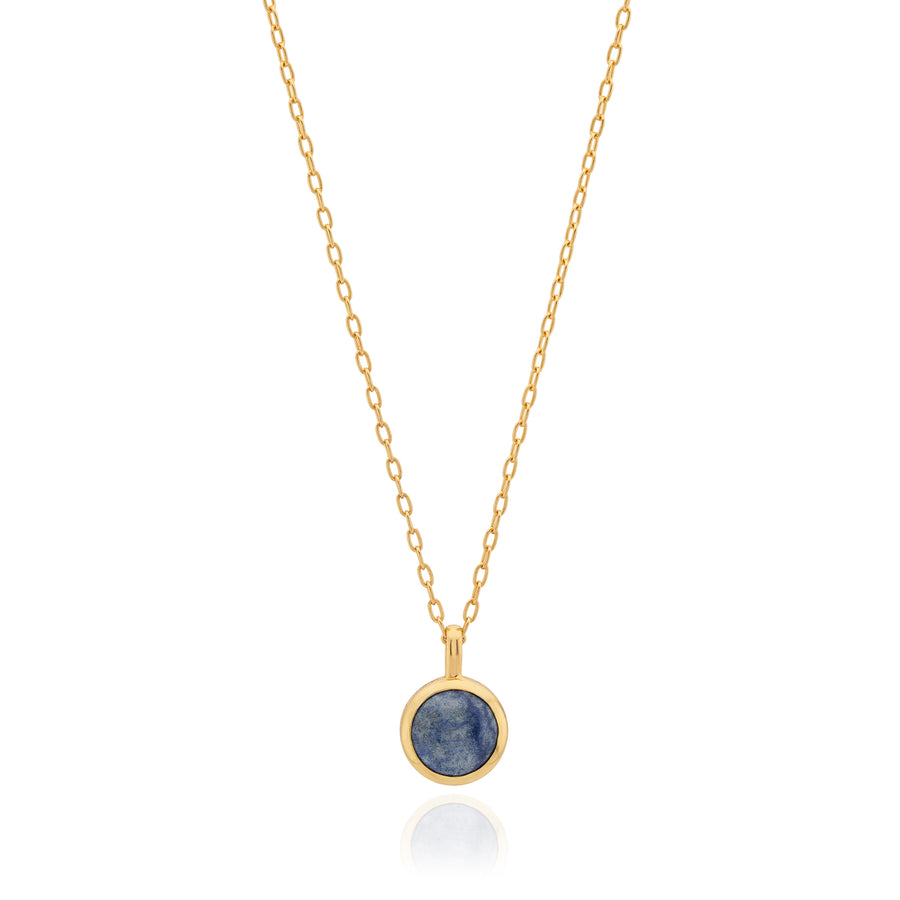 Dumortierite Round Pendant Necklace - Gold