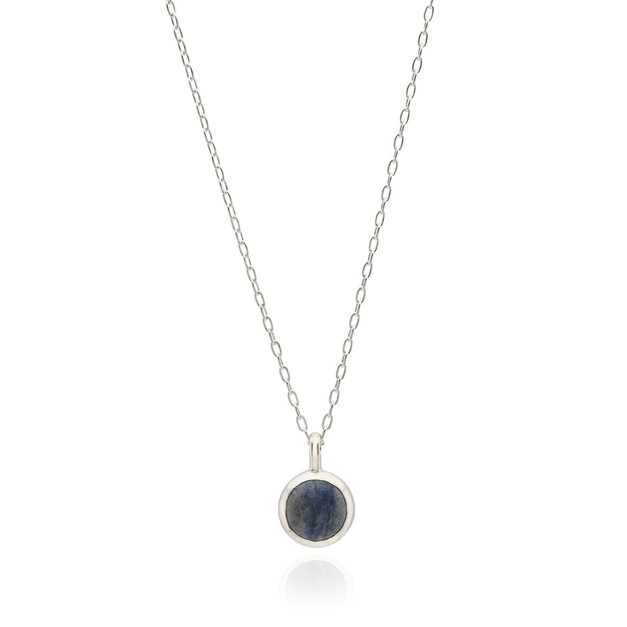 Dumortierite Round Pendant Necklace - Silver