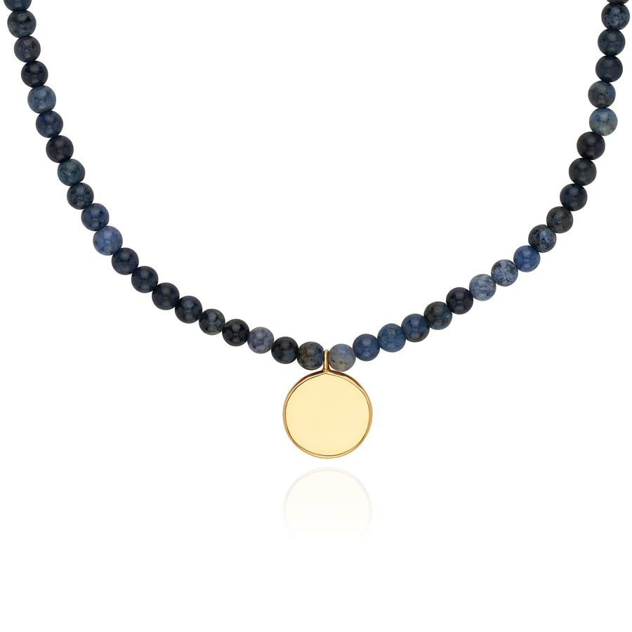 Medium Beaded Dumortierite Circle Pendant Necklace