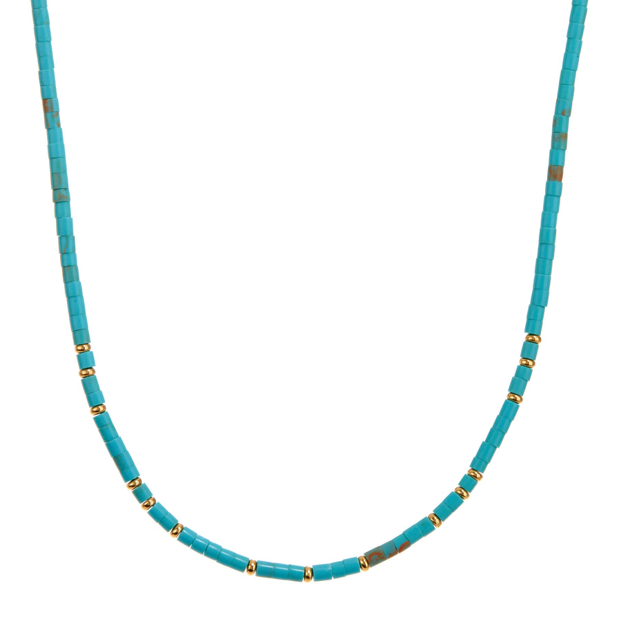 Turquoise Small Beaded Necklace - Gold