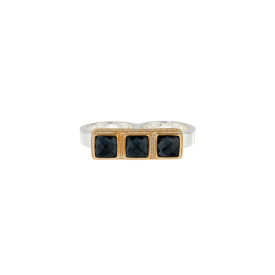 Triple Square Black Onyx Bar Double Ring