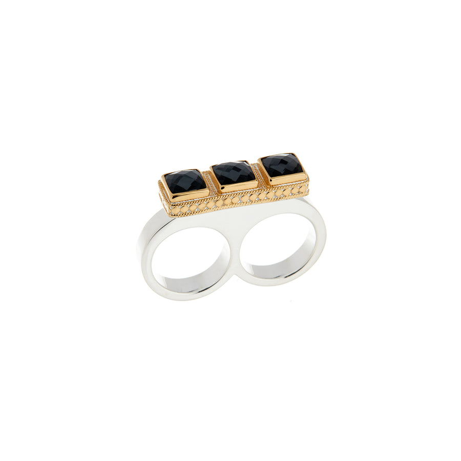 Triple Square Black Onyx Bar Double Ring