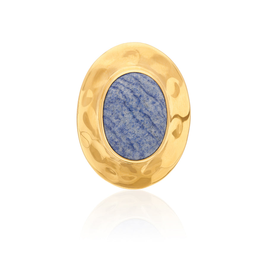 Large Wavy Oval Dumortierite Ring - Gold