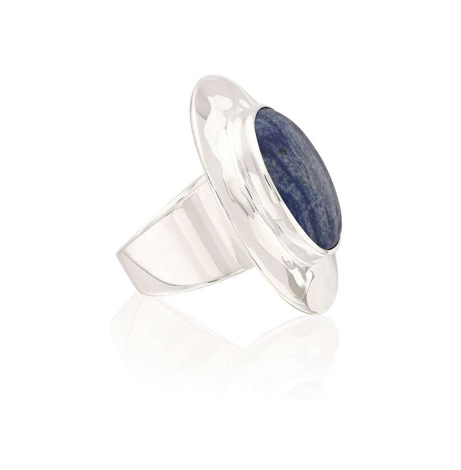 Large Wavy Oval Dumortierite Ring - Silver