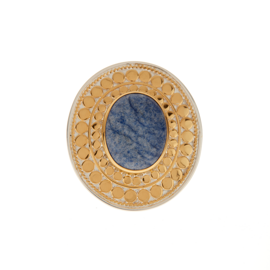 Large Oval Dumortierite Dotted Cocktail Ring