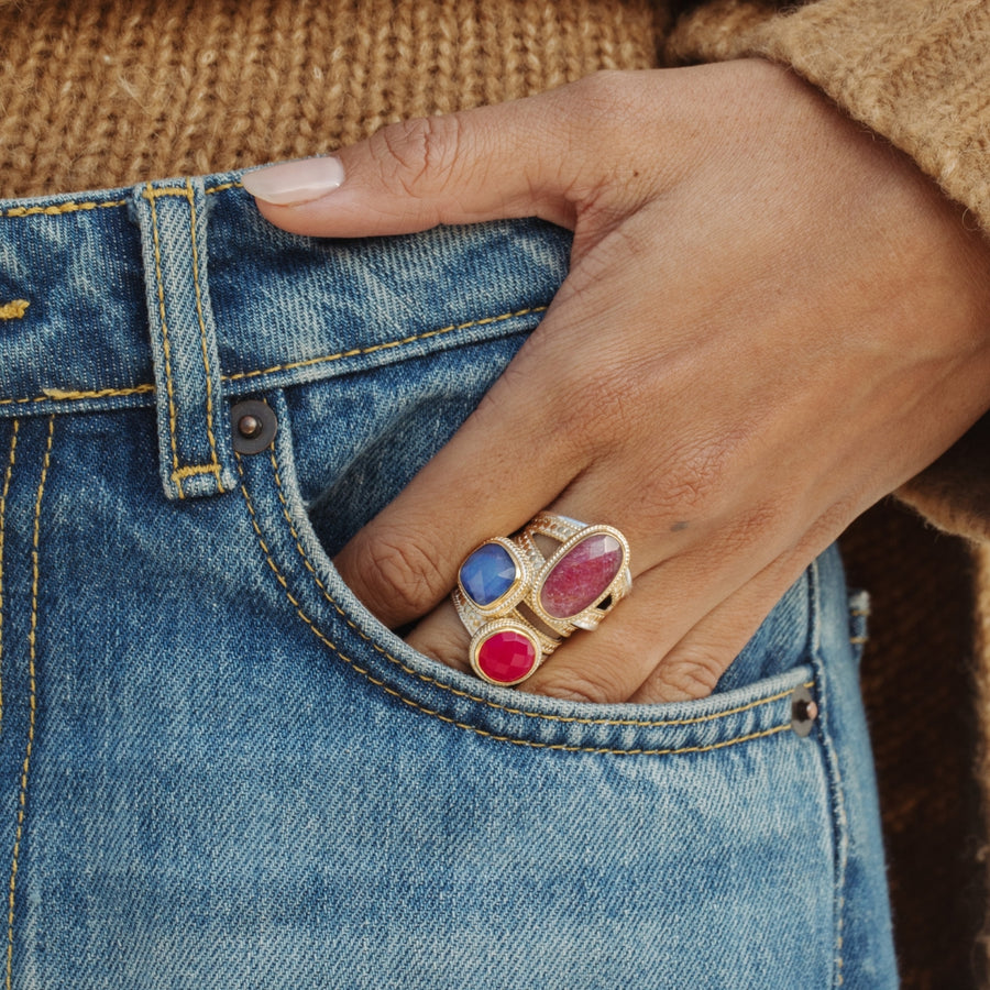 Double Band Lapis Cushion Ring