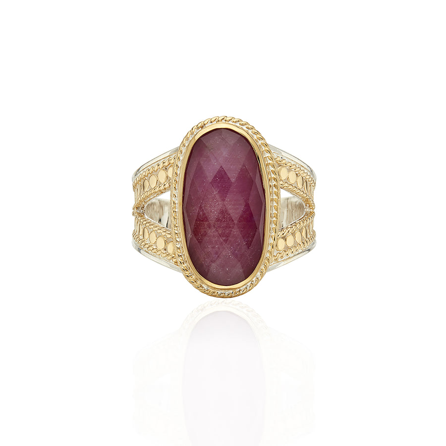 Ruby Oval Split-Side Ring - Gold