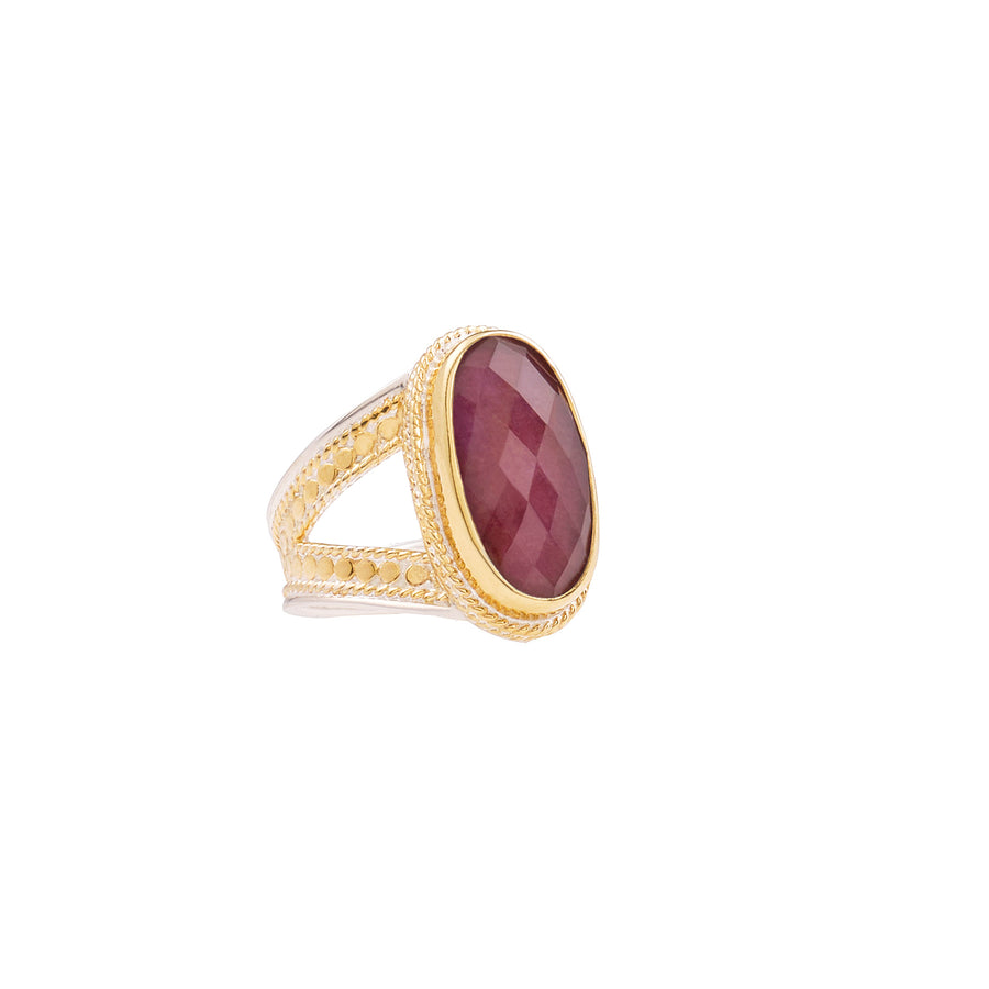 Ruby Oval Split-Side Ring - Gold