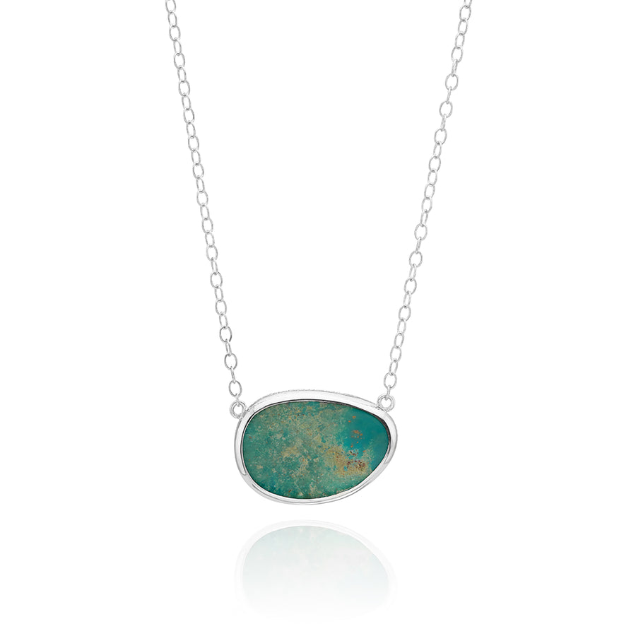 Large Asymmetrical Turquoise Necklace - Silver