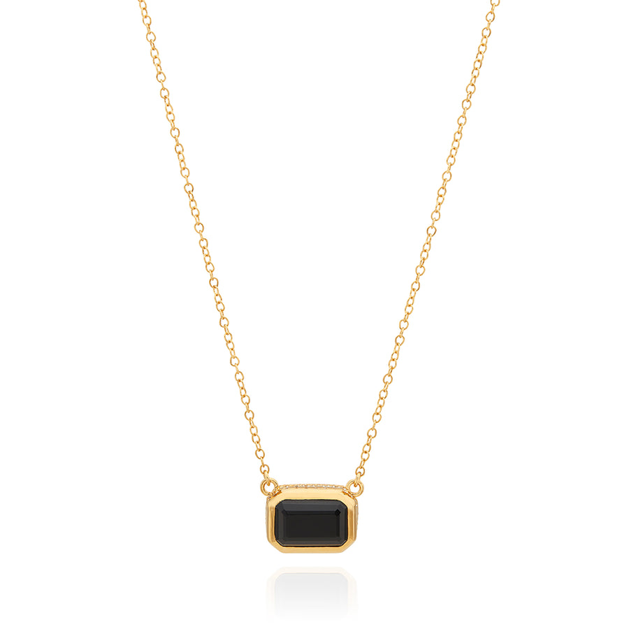 Small Black Onyx Rectangle Necklace - Gold