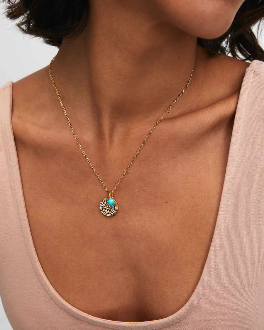 Turquoise Smooth Rim Charm Charity Necklace